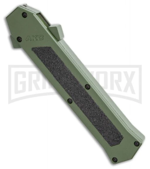 AKC F-16 OD Green D/A OTF Automatic Knife - Bayo Two TonePlain -AKC Knife Shop AKC F 16 OD Green D A OTF Automatic Knife Bayo Two TonePlain GX 35588 LS Spine large