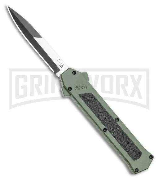 AKC F-16 OD Green D/A OTF Automatic Knife - Bayo Two TonePlain -AKC Knife Shop AKC F 16 OD Green D A OTF Automatic Knife Bayo Two TonePlain GX 35588 LS large