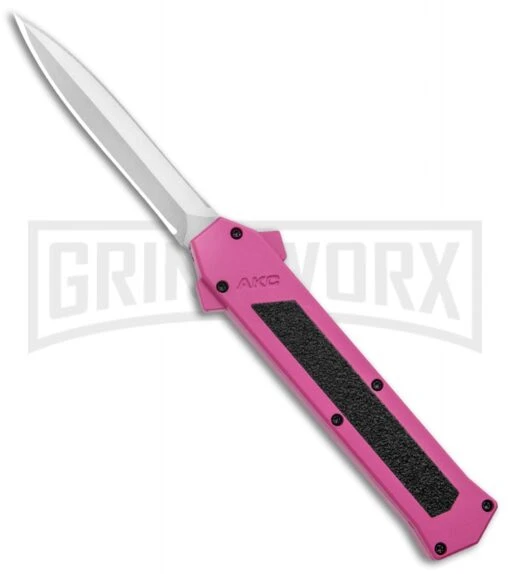 AKC F-16 Pink D/A OTF Automatic Knife - Dagger Satin Plain -AKC Knife Shop AKC F 16 Pink DA OTF Auto Dagger Satin GX 37627 jr large