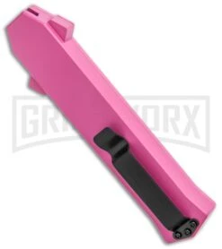 AKC F-16 Pink D/A OTF Automatic Knife - Dagger Satin Plain -AKC Knife Shop AKC F 16 Pink DA OTF Auto Dagger Satin GX 37627 jr side large