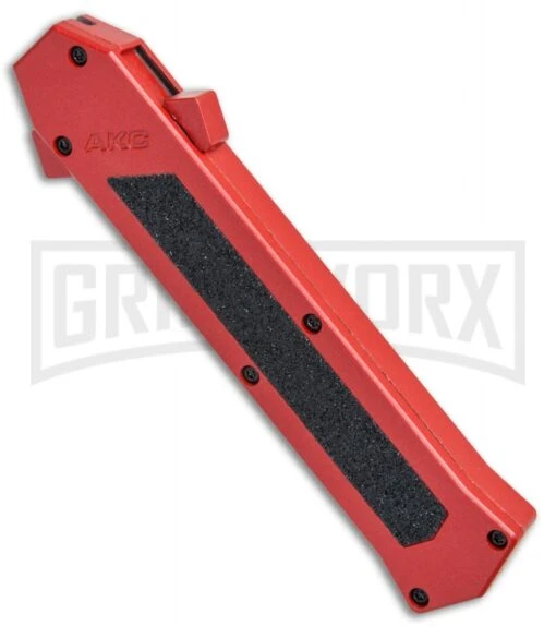 AKC F-16 Red D/A OTF Automatic Knife - Bayo Satin Plain -AKC Knife Shop AKC F 16 Red DA OTF Bayo Satin Plain BP 23854 jr spine large