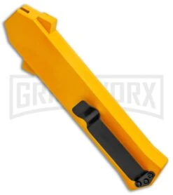 AKC F-16 Yellow D/A OTF Automatic Knife - Bayonet Satin Plain -AKC Knife Shop AKC F 16 Yellow DA OTF Auto Bayo Satin GX 37617 jr side large