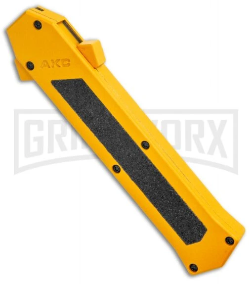 AKC F-16 Yellow D/A OTF Automatic Knife - Bayonet Satin Plain -AKC Knife Shop AKC F 16 Yellow DA OTF Auto Bayo Satin GX 37617 jr spine large