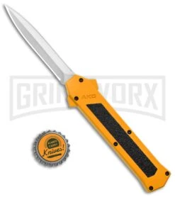 AKC F-16 Yellow D/A OTF Automatic Knife - Dagger Satin Plain -AKC Knife Shop AKC F 16 Yellow DA OTF Auto Dagger Satin GX 37626 jr bottlecap large