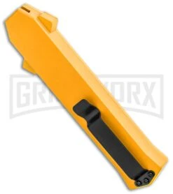 AKC F-16 Yellow D/A OTF Automatic Knife - Dagger Satin Plain -AKC Knife Shop AKC F 16 Yellow DA OTF Auto Dagger Satin GX 37626 jr side large