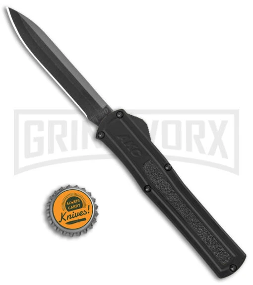 AKC F-20 Black D/A OTF Automatic Knife - Spear Point Black Plain -AKC Knife Shop AKC F 20 DA Dagger OTF Auto Black Black BHQ 140839 jr bottlecap large