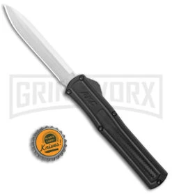 AKC F-20 Black CF D/A OTF Automatic Knife - Spear Point Satin Plain -AKC Knife Shop AKC F 20 DA Dagger OTF Auto Black CF Satin BHQ 140496 jr bottlecap large