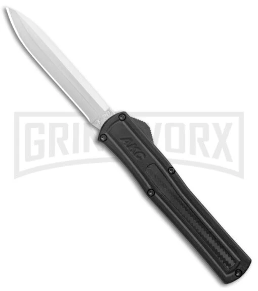 AKC F-20 Black CF D/A OTF Automatic Knife - Spear Point Satin Plain -AKC Knife Shop AKC F 20 DA Dagger OTF Auto Black CF Satin BHQ 140496 jr large