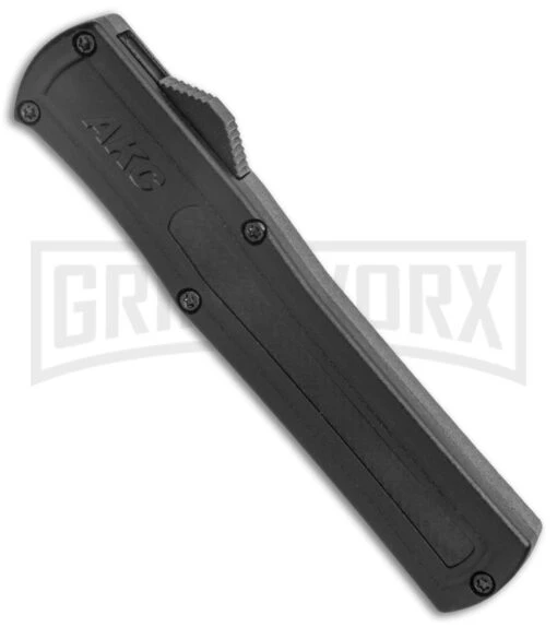 AKC F-20 Black CF D/A OTF Automatic Knife - Spear Point Satin Plain -AKC Knife Shop AKC F 20 DA Dagger OTF Auto Black CF Satin BHQ 140496 jr spine large