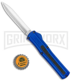 AKC F-20 Blue D/A OTF Automatic Dagger Knife - Satin Plain -AKC Knife Shop AKC F 20 DA Dagger OTF Auto Blue Satin BHQ 141098 jr bottlecap 2 large