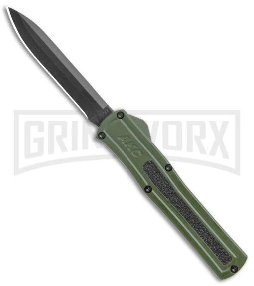 AKC F-20 Green D/A OTF Automatic Knife - Black Plain -AKC Knife Shop AKC F 20 DA Dagger OTF Auto OD Green Black BHQ 140846 jr large