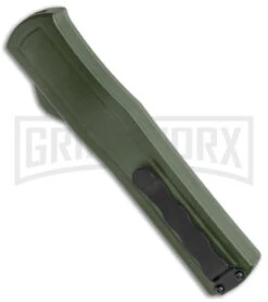 AKC F-20 Green D/A OTF Automatic Knife - Black Plain -AKC Knife Shop AKC F 20 DA Dagger OTF Auto OD Green Black BHQ 140846 jr side large