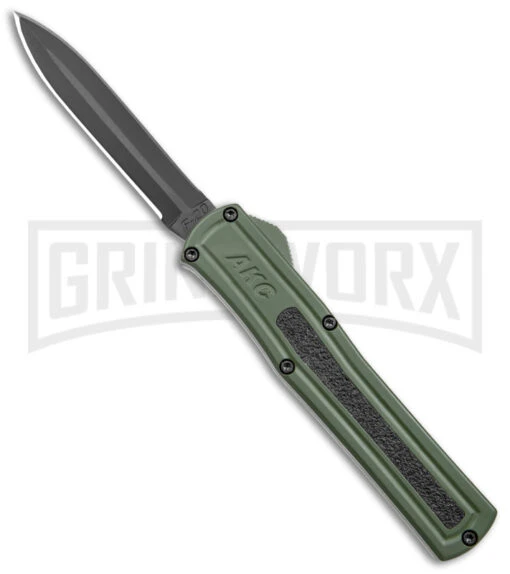 AKC F-20 OD Green Aluminum D/A OTF Automatic Knife - Dagger Black Plain -AKC Knife Shop AKC F 20 DA Dagger OTF Auto OD Green Black BHQ 146285 jr large