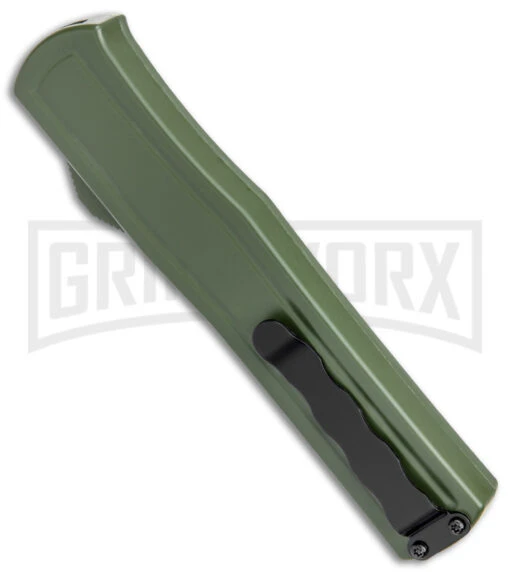 AKC F-20 OD Green Aluminum D/A OTF Automatic Knife - Dagger Black Plain -AKC Knife Shop AKC F 20 DA Dagger OTF Auto OD Green Black BHQ 146285 jr side large