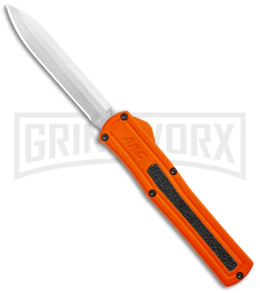 AKC F-20 Orange D/A OTF Drop Point Automatic Knife - Satin Plain -AKC Knife Shop AKC F 20 DA Dagger OTF Auto Orange Satin BHQ 140491 jr large