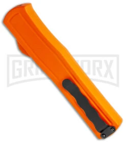 AKC F-20 Orange D/A OTF Drop Point Automatic Knife - Satin Plain -AKC Knife Shop AKC F 20 DA Dagger OTF Auto Orange Satin BHQ 140491 jr side large