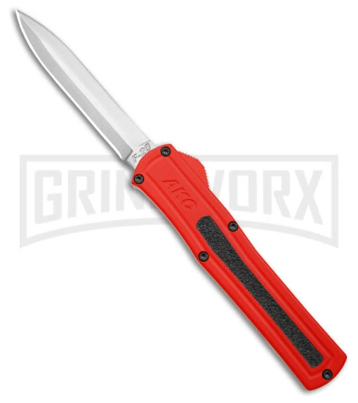 AKC F-20 Red Aluminum DBL Dagger OTF Automatic Knife - Satin Plain -AKC Knife Shop AKC F 20 DA Dagger OTF Auto Red Aluminum Satin BHQ 179208 jr large