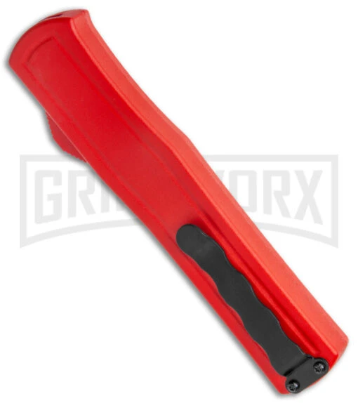 AKC F-20 Red D/A OTF Automatic Knife - Satin Plain -AKC Knife Shop AKC F 20 DA Dagger OTF Auto Red Satin BHQ 140483 jr side large