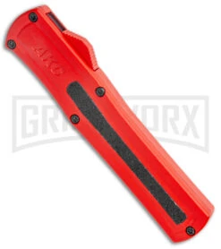 AKC F-20 Red D/A OTF Automatic Knife - Satin Plain -AKC Knife Shop AKC F 20 DA Dagger OTF Auto Red Satin BHQ 140483 jr spine large