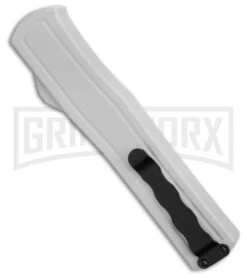 AKC F-20 White Aluminum D/A Dagger OTF Automatic Knife - Two Tone Plain -AKC Knife Shop AKC F 20 DA Dagger OTF Auto White Aluminum TT BHQ 179206 jr spine side large