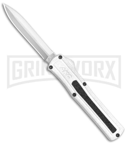 AKC F-20 White D/A OTF Automatic Knife - Dagger Satin Plain -AKC Knife Shop AKC F 20 DA Dagger OTF Auto White Satin BHQ 141065 jr 2 large