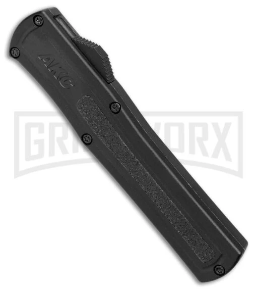 AKC F-20 D/A Black Aluminum OTF Automatic Knife - Two Tone Plain -AKC Knife Shop AKC F 20 DA OTF Auto Black Aluminum TT BHQ 178591 jr spine large