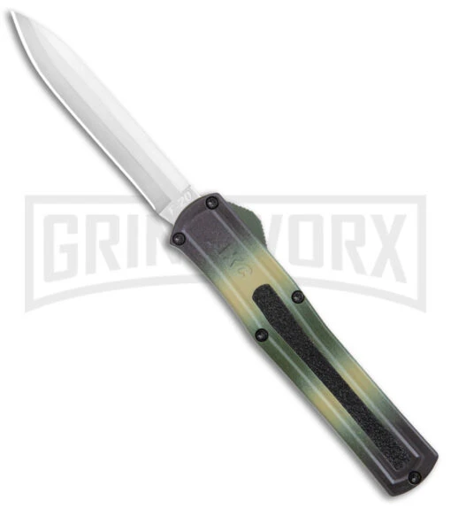 AKC F-20 Camo D/A OTF Automatic Knife - Spear Point Satin Plain -AKC Knife Shop AKC F 20 DA SP OTF Auto Camo Satin BHQ 141095 jr large