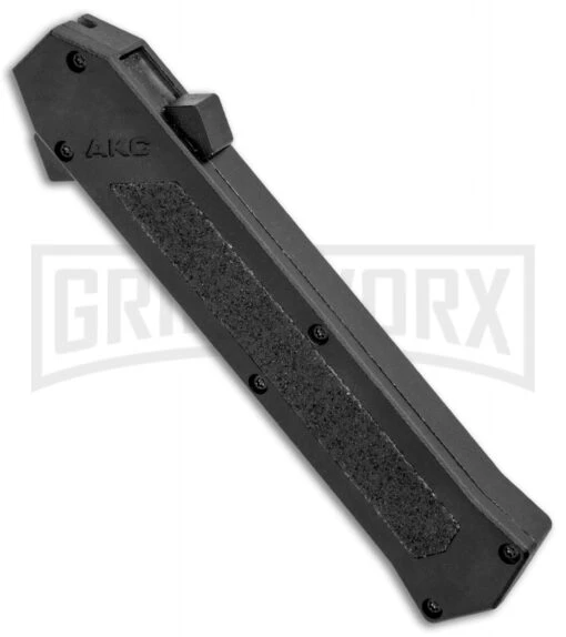 AKC F-16 Black Inlay D/A OTF Automatic Knife - Bayo Black Plain -AKC Knife Shop AKC F DA Bayo OTF Black Inlay Black BHQ 83219 jr spine large