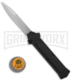 AKC F-16 Black Inlay D/A OTF Automatic Knife - Bayo Satin Plain -AKC Knife Shop AKC F16 DA Bayonet Black Inlay satin BHQ 79503 er bottlecap large