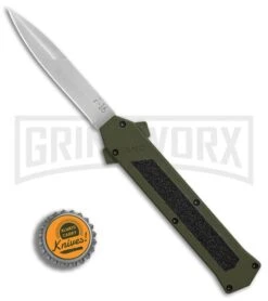 AKC F-16 OD Green D/A OTF Automatic Knife - Bayo Satin Plain -AKC Knife Shop AKC F16 OD Green DA Bayo Satin Plain BP 25690 er bottlecap large