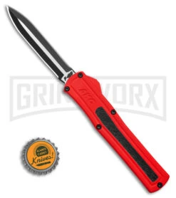 AKC F-20 D/A Dagger Dark Red Aluminum OTF Automatic Knife - Two Tone Plain -AKC Knife Shop AKC F20 DA Dagger OTF AK Red Alum 3in Two Tone BHQ 178590 td size large