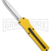 AKC F-20 D/A Dagger Yellow Aluminum OTF Automatic Knife - Satin Plain -AKC Knife Shop AKC F20 DA OTF AK Dagger yellow Alum 3in Satin BHQ 178761 td large