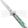 AKC 7.75" Leverletto Abalone Automatic Knife - Flat -AKC Knife Shop AKC Leverletto 7.75 Auto Italian Stiletto Abalone Satin Flat BHQ 104097 jr large