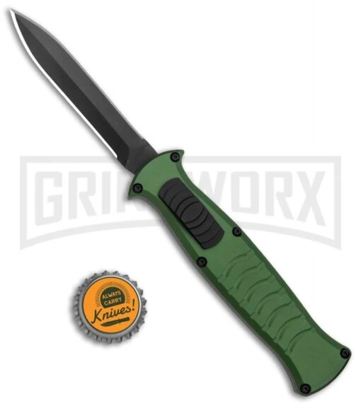 AKC X-treme EVO Green OTF Automatic Knife - Dagger Black Plain -AKC Knife Shop AKC X treme EVO OTF Auto Dagger Green Black GX 37364 jr bottlecap large