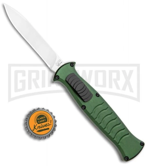 AKC X-treme EVO Green OTF Automatic Knife - Satin Plain -AKC Knife Shop AKC X treme EVO OTF Auto Green Satin BHQ 105417 jr bottlecap large