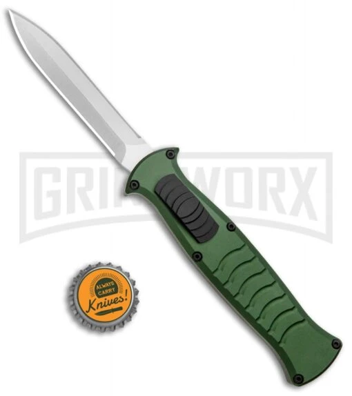 AKC X-treme EVO Green OTF Automatic Knife - Satin DE Dagger -AKC Knife Shop AKC X treme EVO OTF Auto Green Satin DE Dagger BHQ 134949 jr bottlecap 2 large