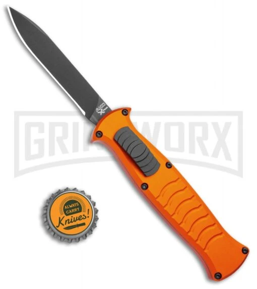 AKC X-treme EVO Orange OTF Automatic Knife - Black Plain -AKC Knife Shop AKC X treme EVO OTF Auto Orange Black BHQ 105416 jr bottlecap large