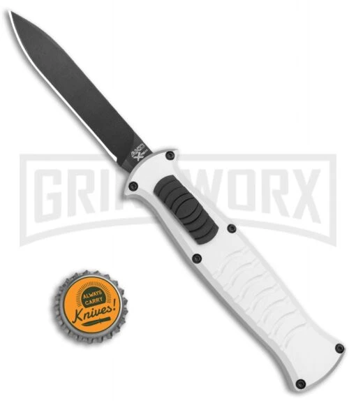 AKC X-treme EVO Silver OTF Automatic Knife - Black Plain -AKC Knife Shop AKC X treme EVO OTF Auto Silver Black BHQ 114658 jr bottlecap large