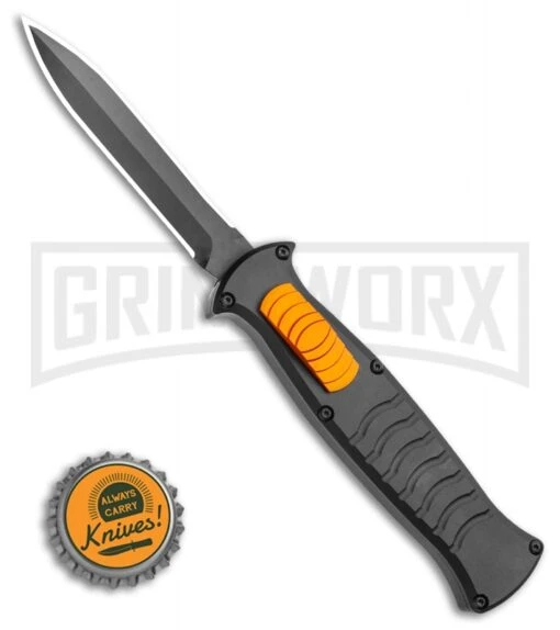 AKC X-treme EVO Black / Orange Slide OTF Automatic Knife - Black Plain Dagger -AKC Knife Shop AKC X treme EVO OTF Automatic Knife Black Orange Slide 3.5 Black Dagger BHQ 119626 LS Bottlecap large