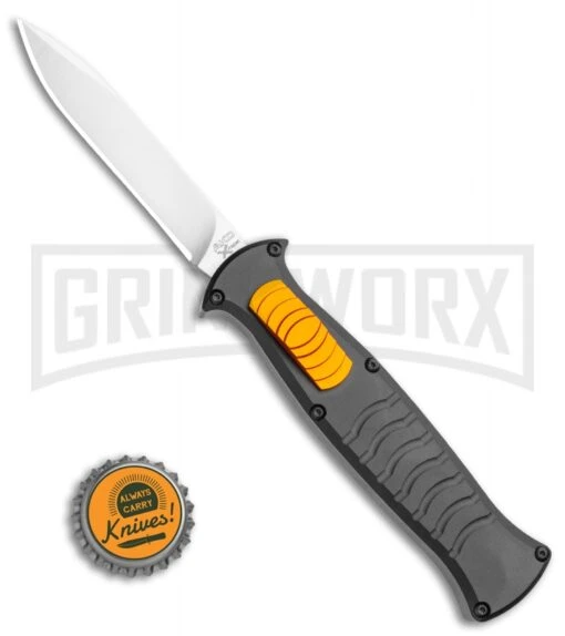 AKC X-treme EVO Black / Orange Slide OTF Automatic Knife - Satin Plain -AKC Knife Shop AKC X treme EVO OTF Automatic Knife Black Orange Slide 3.5in Satin BHQ 114879 LS Bottlecap large