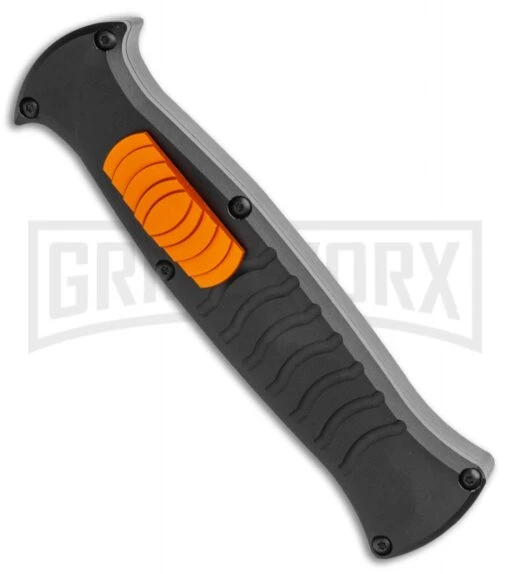 AKC X-treme EVO Black / Orange Slide OTF Automatic Knife - Satin Plain -AKC Knife Shop AKC X treme EVO OTF Automatic Knife Black Orange Slide 3.5in Satin BHQ 114879 LS Spine large