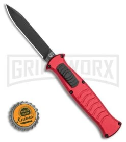 AKC X-treme EVO RB OTF Automatic Knife - Red Black Plain -AKC Knife Shop AKC X treme EVO OTF Automatic Knife Red 3.5in Black EVO ROB BHQ 115345 LS Bottlecap large