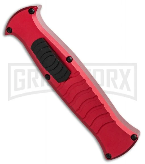 AKC X-treme EVO RB OTF Automatic Knife - Red Black Plain -AKC Knife Shop AKC X treme EVO OTF Automatic Knife Red 3.5in Black EVO ROB BHQ 115345 LS Spine large