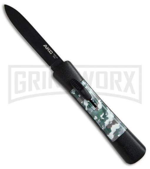 AKC Concord Arctic Camo OTF Automatic Knife - Flat Grind Black Plain -AKC Knife Shop AKC concord arctic camo black BP 19137 er large