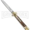 AKC 9" Leverletto Stag Horn Brass Automatic Knife - Flat Grind -AKC Knife Shop AKC leverletto stag horn brass flat BP 18946 er large