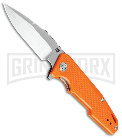 Artisan Cutlery Small Predator Orange G-10 Folding Knife - Stonewash -AKC Knife Shop Artisan Cutlery Small Predator LL Orange G 10 SW BHQ 89489 jr large