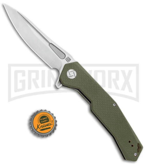 Artisan Cutlery Zumwalt Textured Green G-10 Folding Knife - Satin Plain -AKC Knife Shop Artisan Zumwalt FL Textured Green G 10 Satin ATZ1808PGNF BHQ 87224 jr bottlecap large