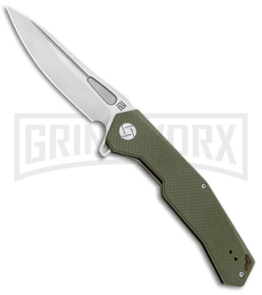 Artisan Cutlery Zumwalt Textured Green G-10 Folding Knife - Satin Plain -AKC Knife Shop Artisan Zumwalt FL Textured Green G 10 Satin ATZ1808PGNF BHQ 87224 jr large