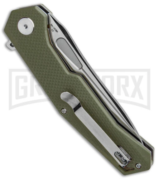 Artisan Cutlery Zumwalt Textured Green G-10 Folding Knife - Satin Plain -AKC Knife Shop Artisan Zumwalt FL Textured Green G 10 Satin ATZ1808PGNF BHQ 87224 jr side large