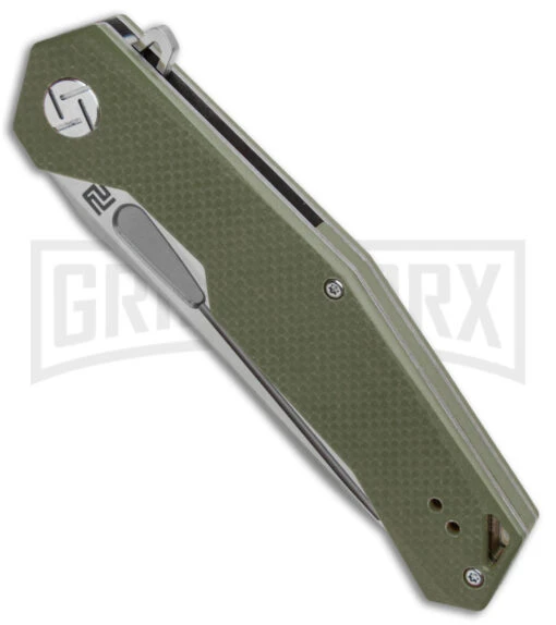 Artisan Cutlery Zumwalt Textured Green G-10 Folding Knife - Satin Plain -AKC Knife Shop Artisan Zumwalt FL Textured Green G 10 Satin ATZ1808PGNF BHQ 87224 jr spine large